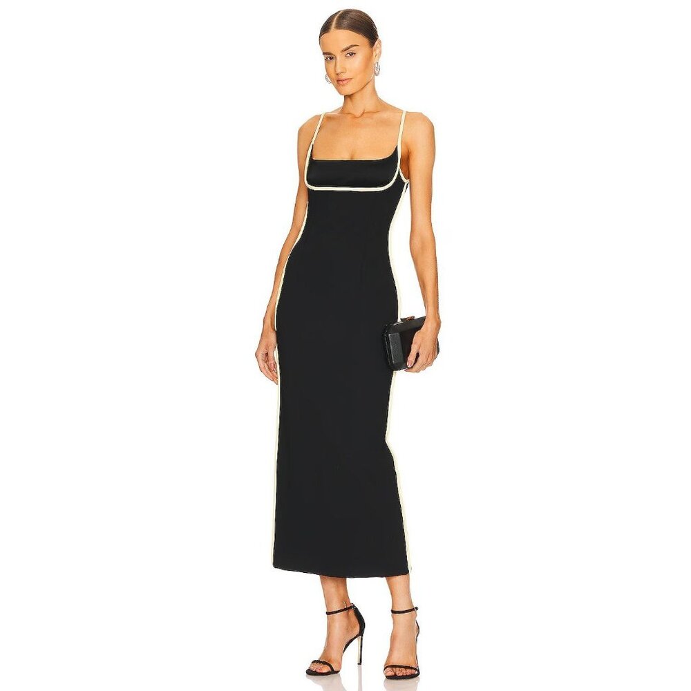 Paris Georgia Womens Dress in Black Leather Lime Small New Midi Cocktail
